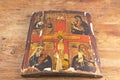 Four part icon of the mother of God rare old requires restoration Royalty Free Stock Photo