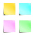 Four pastel colored sticky notes