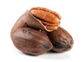 Four pecan nuts isolated on white background Royalty Free Stock Photo
