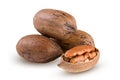 Four pecan nuts on white background Royalty Free Stock Photo