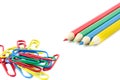 Four pencils and paperclips Royalty Free Stock Photo