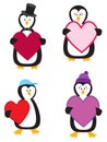 Four Penguins With Hearts
