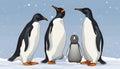Four penguins standing in the snow