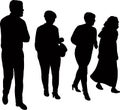 Four people walking together, silhouette vector