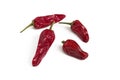 Four pods of red hot chili peppers isolated on white background Royalty Free Stock Photo