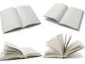 Four perspectives of an open blank book on a white background Royalty Free Stock Photo