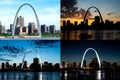 Four phases of st louis gateway arch day and night silouhetted against sky Royalty Free Stock Photo