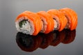 Four philadelphia sushi rol on a glass table Royalty Free Stock Photo