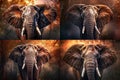 Four pictures of African Elephant large detail of face in focus with great detail