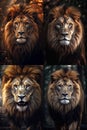 Four pictures of African Lion large detail of face in focus with great detail