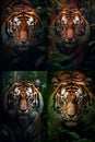 Four pictures of African Tiger large detail of face in focus with great detail