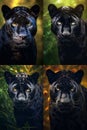 Four pictures of black panther large detail of face in focus with great detail