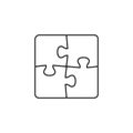 Four piece outline puzzle. Vector isolated puzzle elements