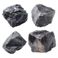 Four pieces of anthracite coal on a bright white surface Royalty Free Stock Photo