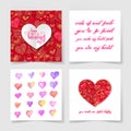 four pieces blank sheet of square paper with handwritten lettering and heart shape