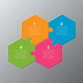 Four pieces puzzle jigsaw hexagonal info graphic.