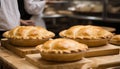 Four pies on a wooden table