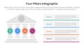 Four pillars framework with ancient classic construction infographic with 4 point stage template with pillars on left and Royalty Free Stock Photo