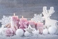 Four pink christmas candle Royalty Free Stock Photo