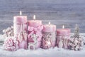 Four pink christmas candle Royalty Free Stock Photo