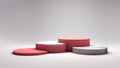 Four pink and marble podiums for product presentation scene. 3d rendering