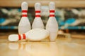 Four pins at bowling wooden alley Royalty Free Stock Photo