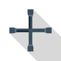 Cross pipe fitting connecting four pipes with long shadow