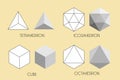 Four Platonic solids. Sacred geometry vector illustration. Royalty Free Stock Photo