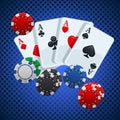 Four playing cards and gambling chips Royalty Free Stock Photo