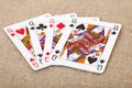 Four playing cards - queens on canvas Royalty Free Stock Photo