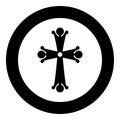 Four pointed cross drop shaped Cross monogram Religious cross icon in circle round black color vector illustration flat style