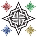 Four pointed star logo template in Celtic knots style. Tribal tattoo symbol. Silver ornament for jewelry design