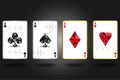 Four poker ace with different suits and strokes, a specific ornament, the heart of a tambourine of a peak and a cross