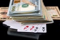 four poker aces with dollar Royalty Free Stock Photo