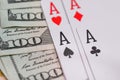 four poker aces with dollar Royalty Free Stock Photo