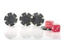 Four poker chips isolated on white background Royalty Free Stock Photo