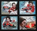 Four portraits of Gilles Villeneuve on postage stamps