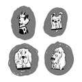 Four portraits of dogs. Black and white vector illustration, well suited for wrapping packaging, posters, prints on t-shirts, can