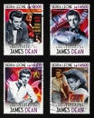 Four portraits of James Dean on postage stamps Royalty Free Stock Photo
