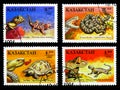 Four postage stamps printed in Kazakhstan from the Reptiles serie, circa 1994