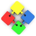 Four puzzle pieces at the time of connection Royalty Free Stock Photo