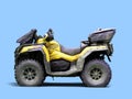 Four quad yellow bike left side view 3d render on blue Royalty Free Stock Photo