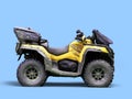 Four quad yellow bike right side view 3d render on blue Royalty Free Stock Photo