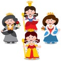 Four queen. Cartoon characters vector.