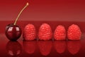Four Raspberries and One Cherry Royalty Free Stock Photo