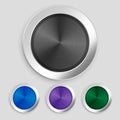 Four realistic brushed metallic buttons set