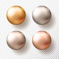 Four realistic transparent spheres or balls in different shades of metallic gold color. Vector illustration eps10