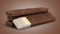 Four rectangle shape wafer biscuits in chocolate icing 3d render on color gradient