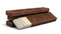 Four rectangle shape wafer biscuits in chocolate icing 3d render on white