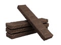Four rectangle shape wafer biscuits in chocolate icing 3d render on white no shadow